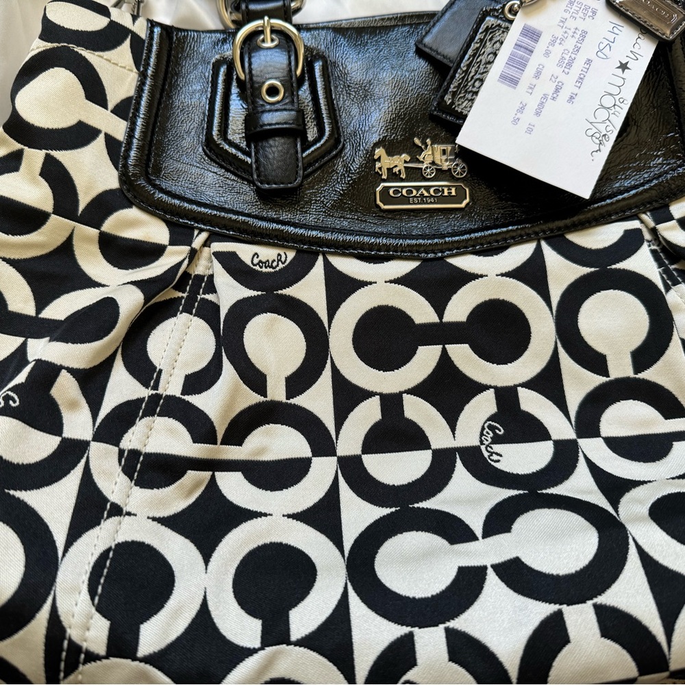 NWT Coach Satchel with Black and White Pattern and dust bag